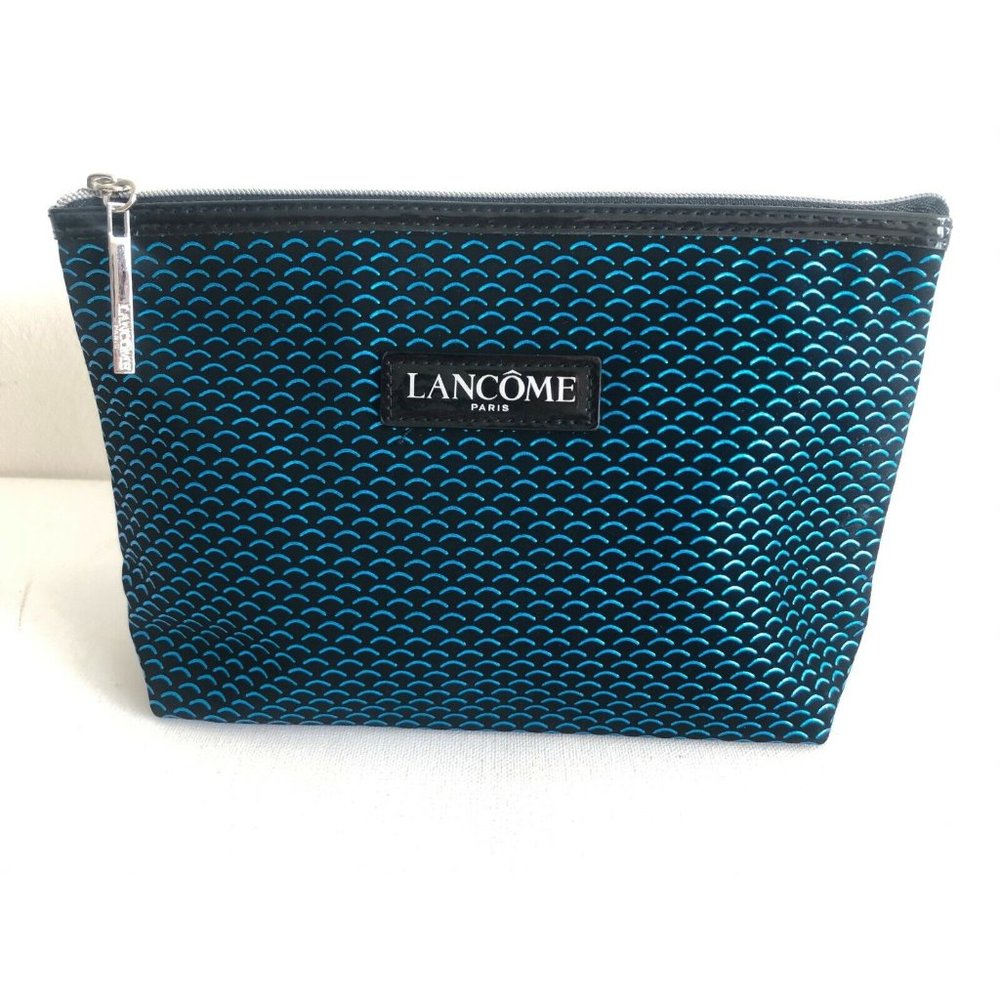 Lancome Signature Black w/Blue Pattern Makeup Cosmetic Bag Clutch Purse GWP